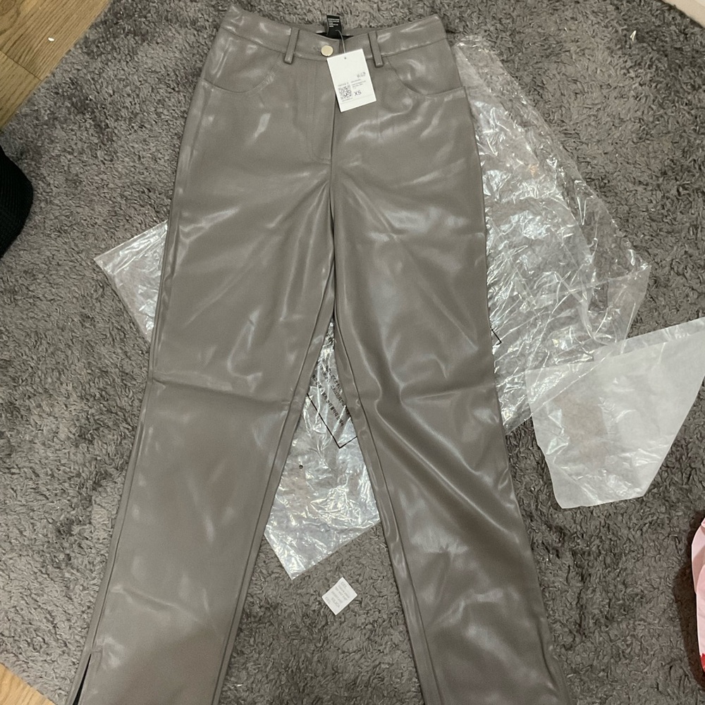 Grey Faux Leather Pants Forever 21